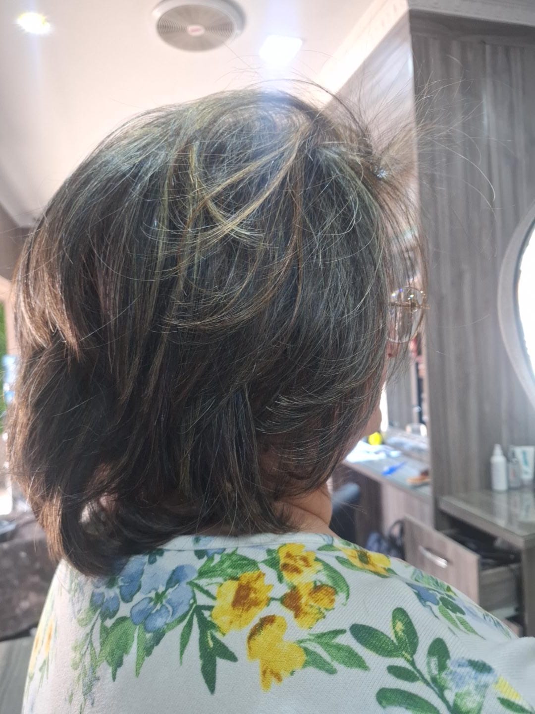 After natural silver hair cut and style